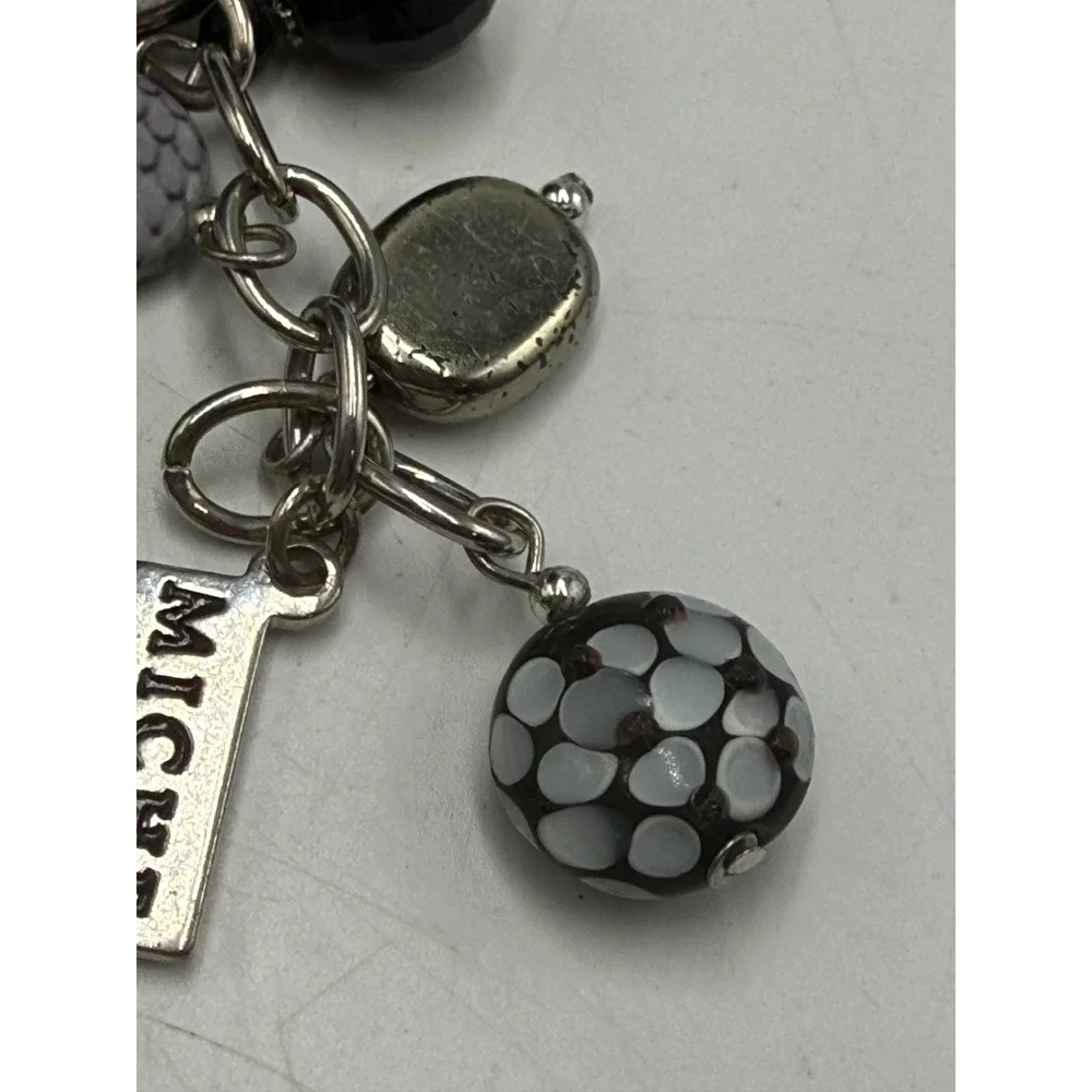 Miche Bag Charm Keychain Black White Snakeskin Beaded Handbag Accessory Tag